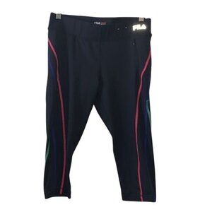 Fila Sport Black Cropped Leggings W/ Colorful Side Panels Medium Activewear